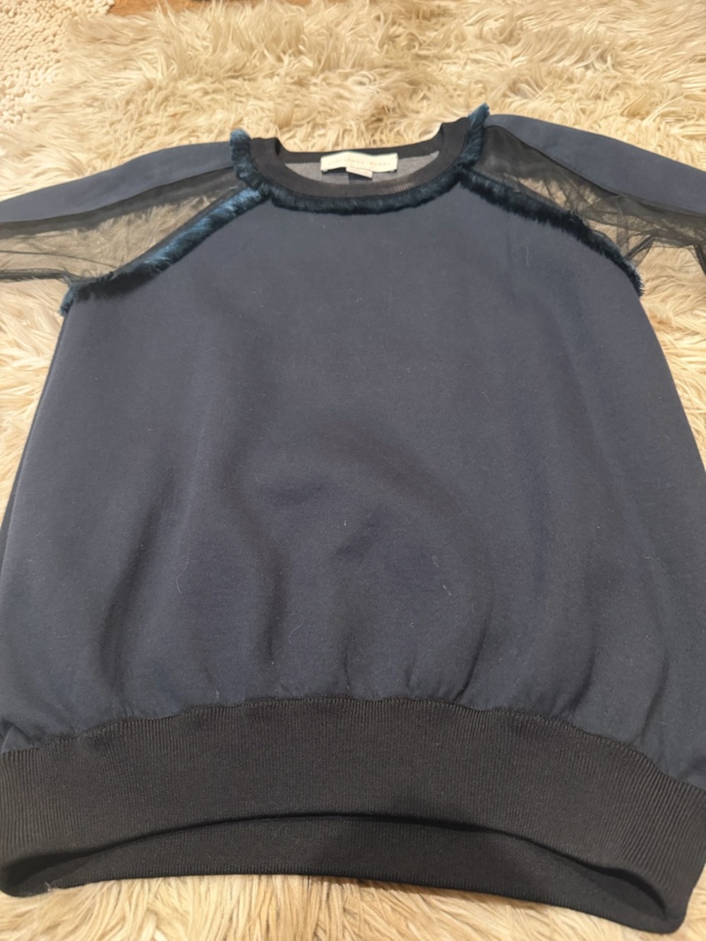 Stella McCartney Navy Blue Sheer-Trim Pullover Sweatshirt